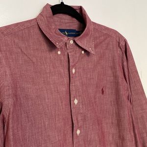 Ralph Lauren Mens Burgundy Button-Down Shirt, Size S